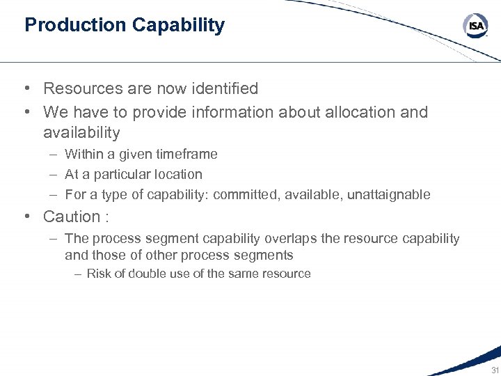 Production Capability • Resources are now identified • We have to provide information about
