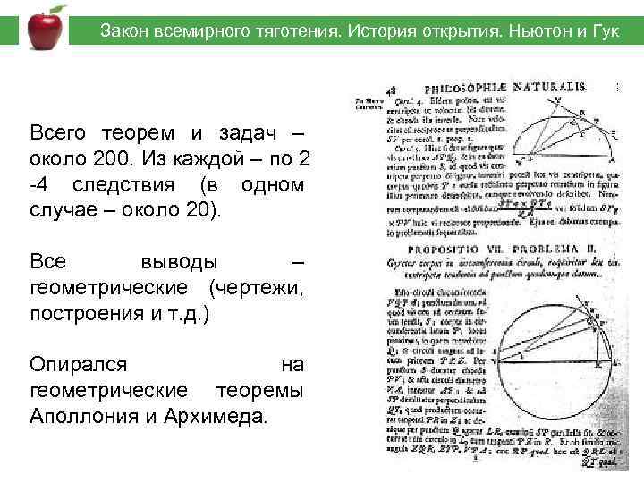  Закон всемирного тяготения. История открытия. Ньютон и Гук Всего теорем и задач –