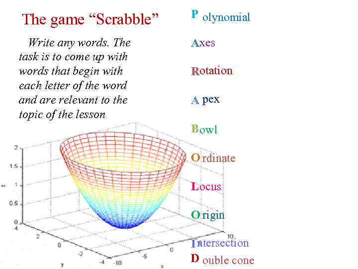 The game “Scrabble” P olynomial Write any words. The task is to come up