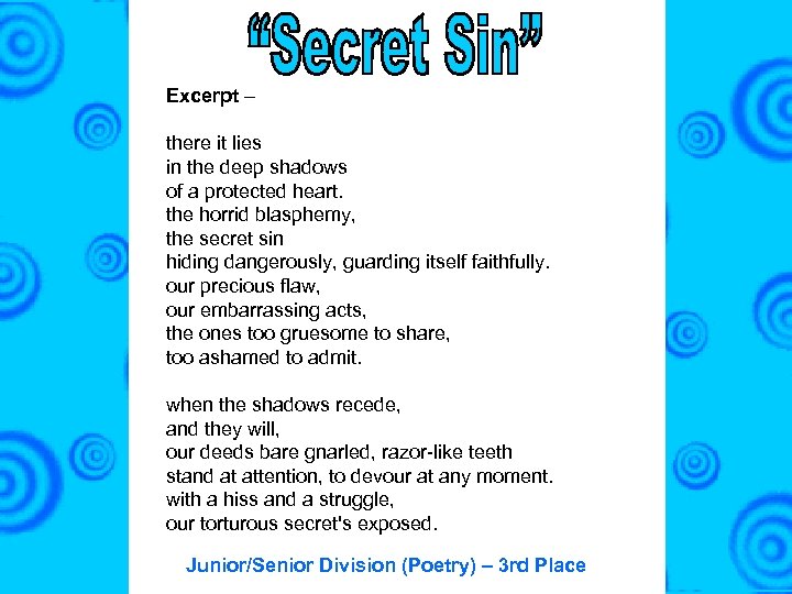 Excerpt – there it lies in the deep shadows of a protected heart. the