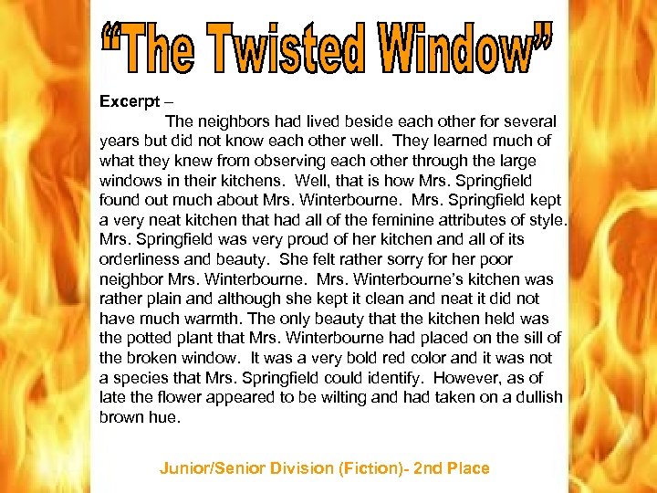 Excerpt – The neighbors had lived beside each other for several years but did