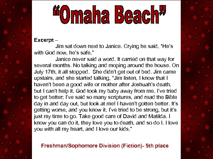 Excerpt – Jim sat down next to Janice. Crying he said, “He’s with God