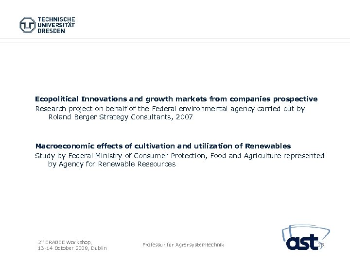 Ecopolitical Innovations and growth markets from companies prospective Research project on behalf of the