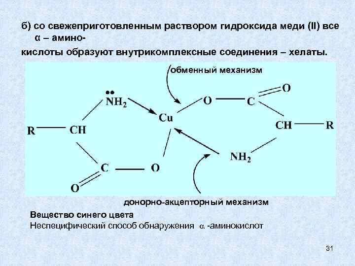 Какая формула гидроксида меди 2. Аминокислота с гидроксидом меди. Внутрикомплексные соединения хелаты. Неспецифический способ обнаружения аминокислот. Реакция аминокислот с гидроксидом меди 2.