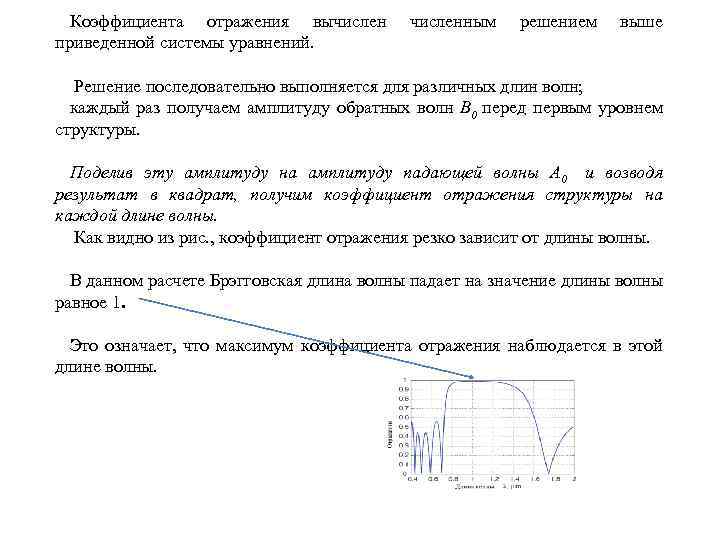 Коэффициента отражения вычислен приведенной системы уравнений. численным решением выше Решение последовательно выполняется для различных