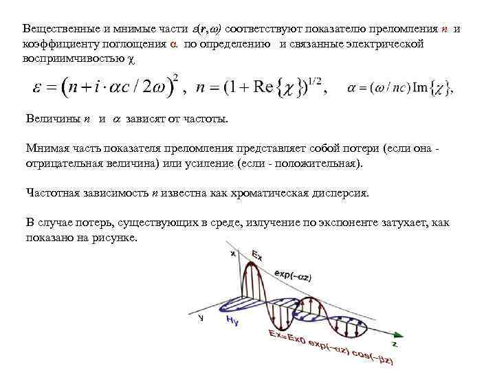 Вещественные и мнимые части (r, ) соответствуют показателю преломления n и коэффициенту поглощения по