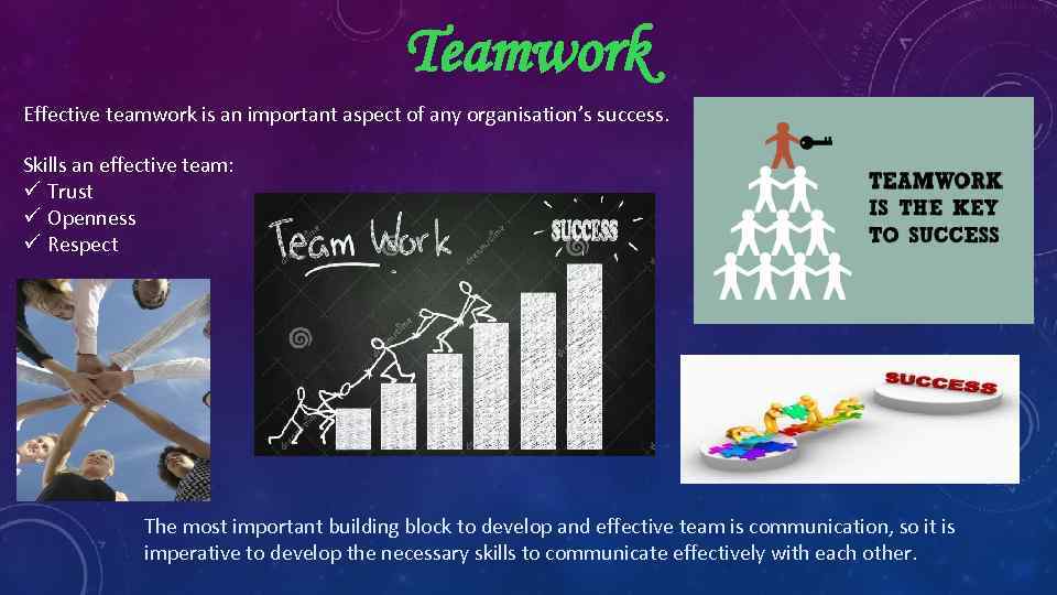 Teamwork Effective teamwork is an important aspect of any organisation’s success. Skills an effective