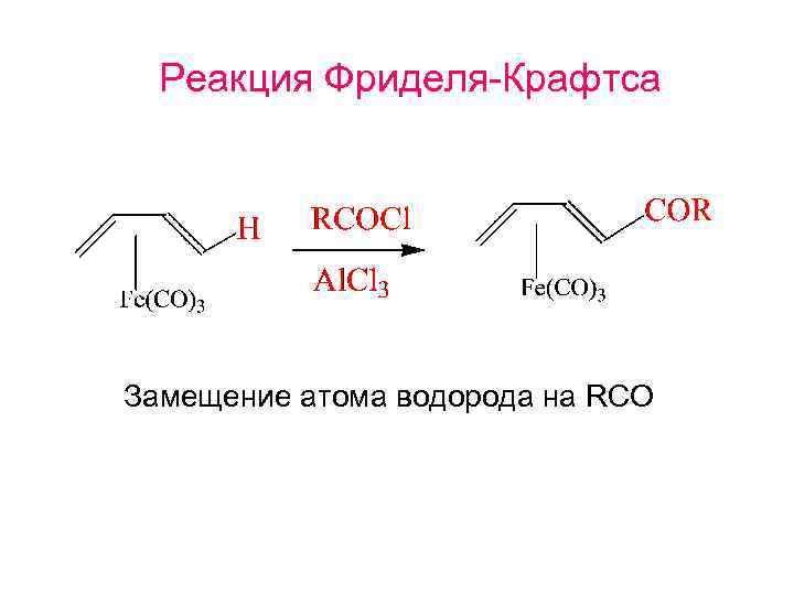 Реакция Фриделя-Крафтса Замещение атома водорода на RCO 