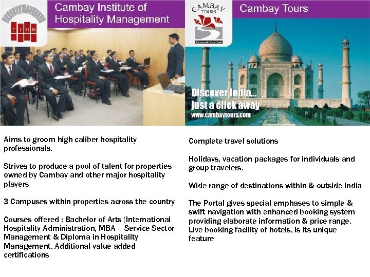 Aims to groom high caliber hospitality professionals. Strives to produce a pool of talent