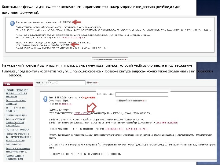 Контрольная форма на данном этапе автоматически присваивается номер запроса и код доступа (необходим для