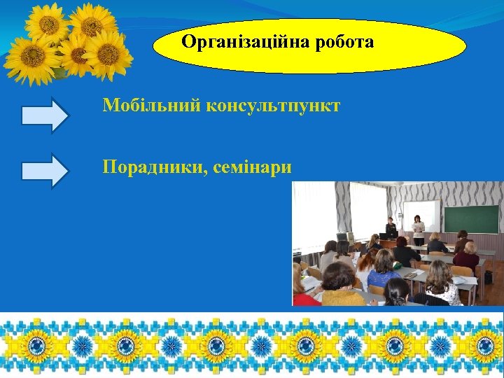 Організаційна робота Мобільний консультпункт Порадники, семінари 