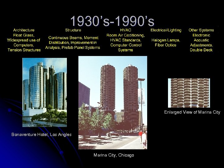 1930’s-1990’s Enlarged View of Marina City Bonaventure Hotel, Los Angles Marina City, Chicago 