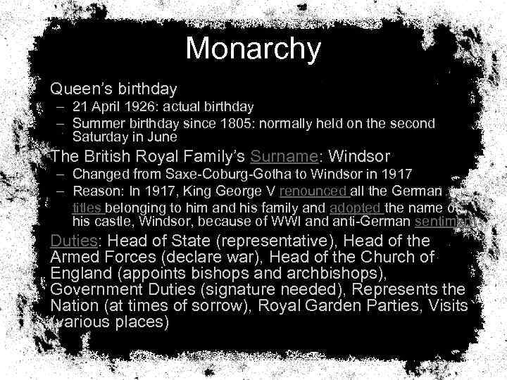 Monarchy • Queen’s birthday – 21 April 1926: actual birthday – Summer birthday since