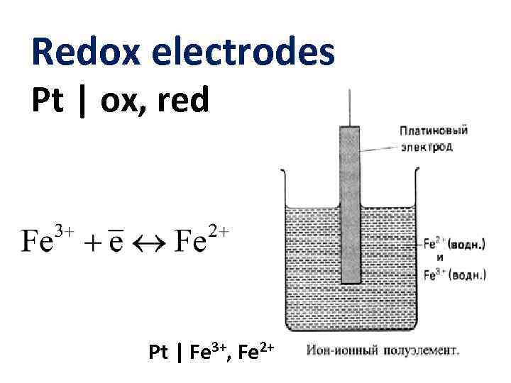 Redox electrodes Pt | ox, red Pt | Fe 3+, Fe 2+ 