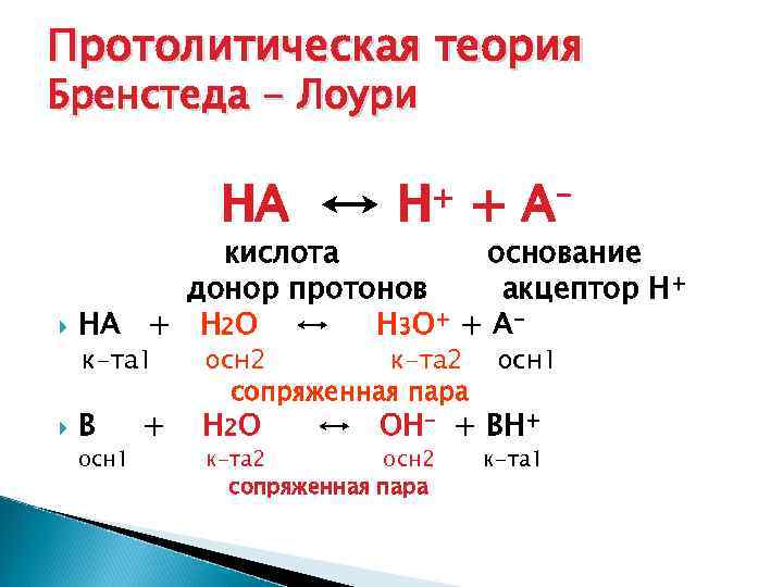 Кислота теория бренстеда лоури