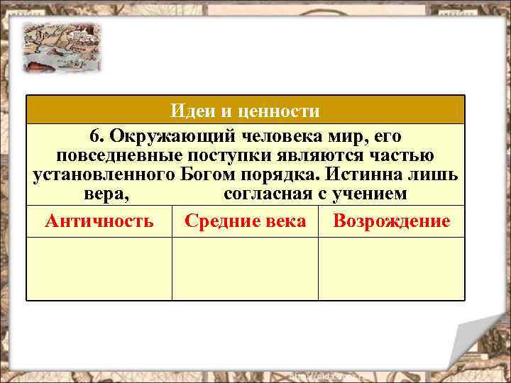 Идеи и ценности 6. Окружающий человека мир, его повседневные поступки являются частью установленного Богом