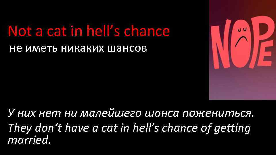 Not a cat in hell’s chance не иметь никаких шансов У них нет ни