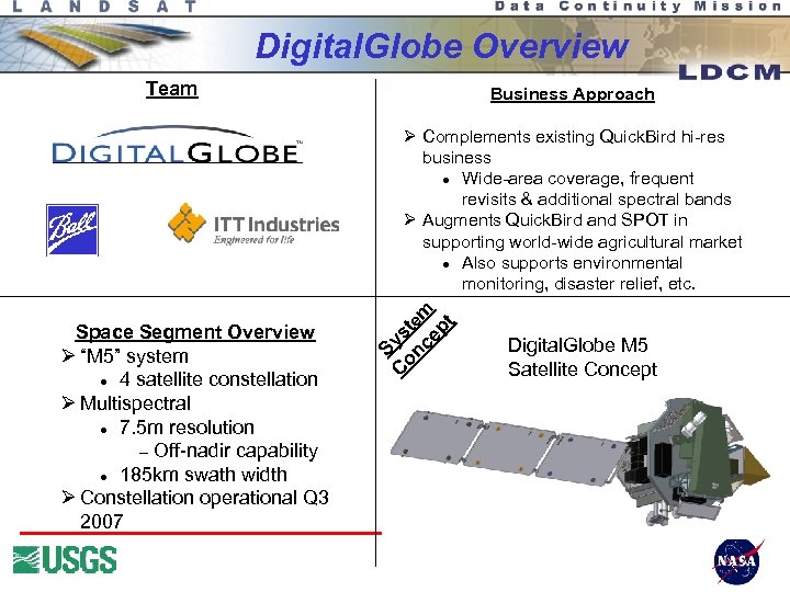 Digital. Globe Overview Team Business Approach Space Segment Overview Ø “M 5” system l