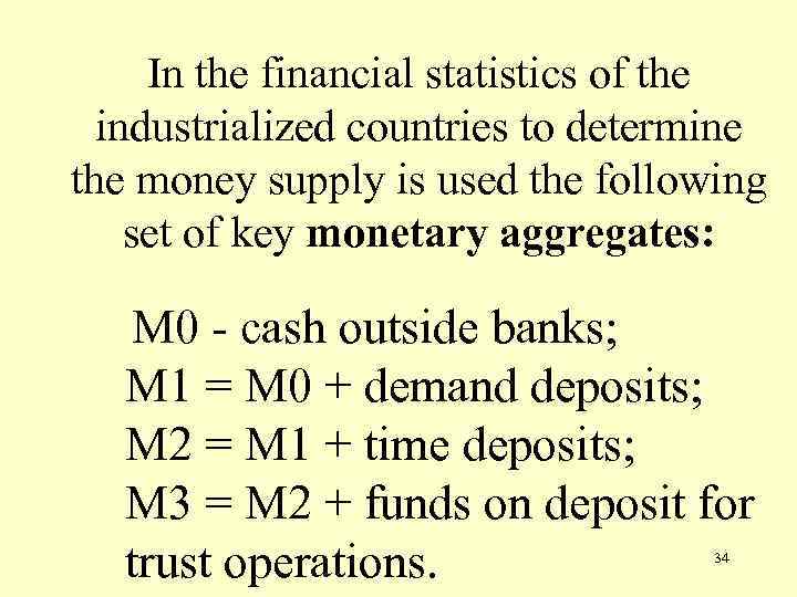 In the financial statistics of the industrialized countries to determine the money supply is
