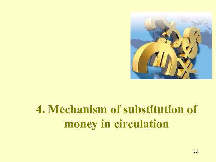4. Mechanism of substitution of money in circulation 52 