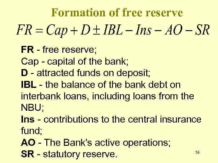 Formation of free reserve FR - free reserve; Cap - capital of the bank;