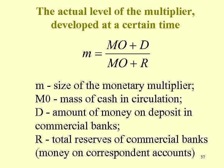 The actual level of the multiplier, developed at a certain time m - size