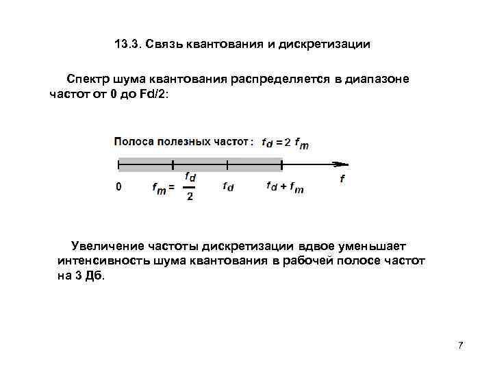 13. 3. Связь квантования и дискретизации Спектр шума квантования распределяется в диапазоне частот от