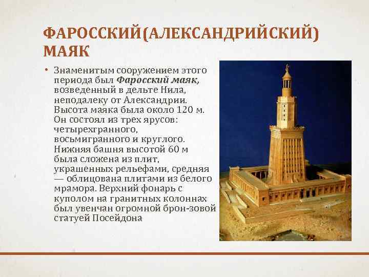 Цель фаросского маяка. Александрийский (Фаросский) Маяк. Фаросский Маяк в Александрии египетской. Фаросский Маяк древняя Греция. Сострат Архитектор Александрийского маяка.