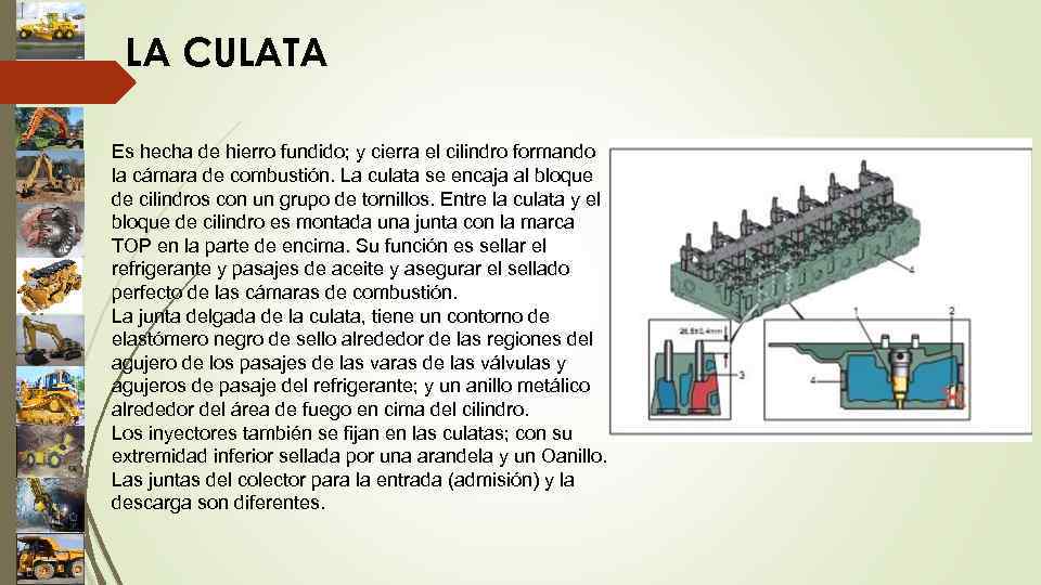 LA CULATA Es hecha de hierro fundido; y cierra el cilindro formando la cámara