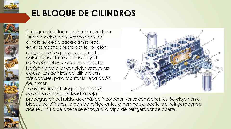 EL BLOQUE DE CILINDROS El bloque de cilindros es hecho de hierro fundido y