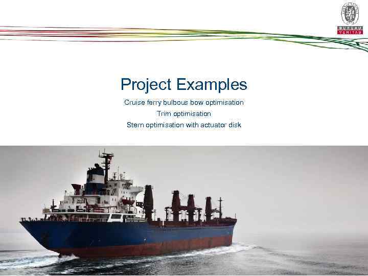 Project Examples Cruise ferry bulbous bow optimisation Trim optimisation Stern optimisation with actuator disk