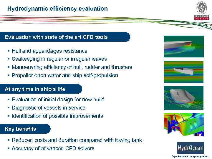 Hydrodynamic efficiency evaluation Evaluation with state of the art CFD tools § § Hull