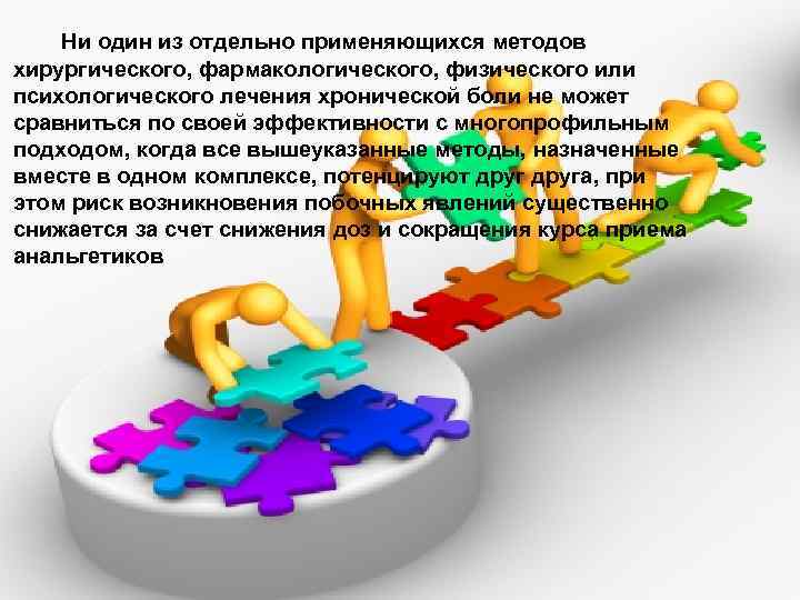 Ни один из отдельно применяющихся методов хирургического, фармакологического, физического или психологического лечения хронической боли