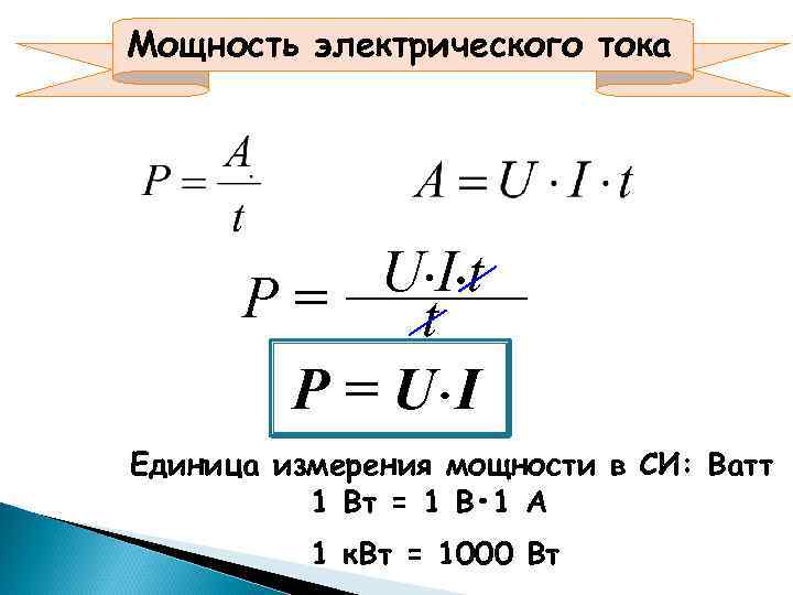 Мощность электрического тока U • I • t Р= t Р = U •