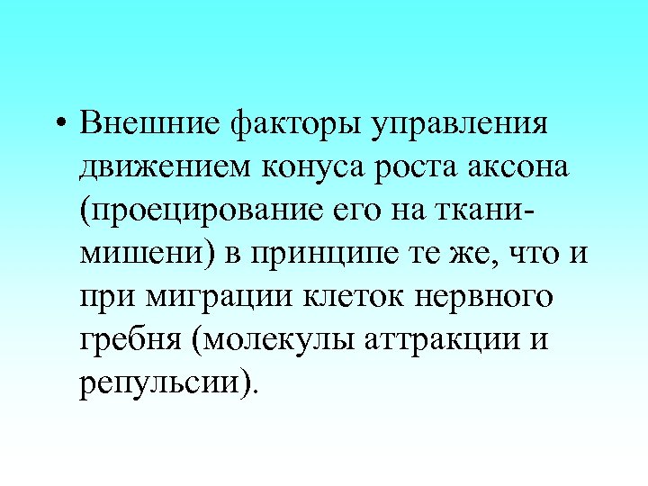  • Внешние факторы управления движением конуса роста аксона (проецирование его на тканимишени) в