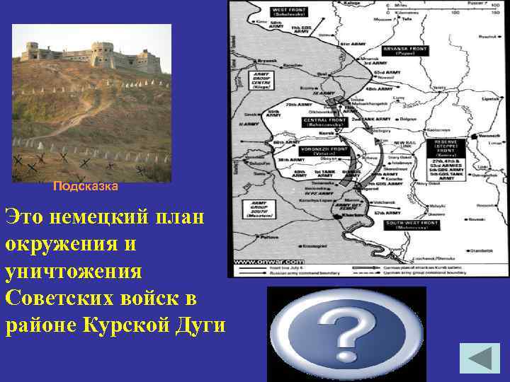 Подсказка Это немецкий план окружения и уничтожения Советских войск в районе Курской Дуги «Цитадель»