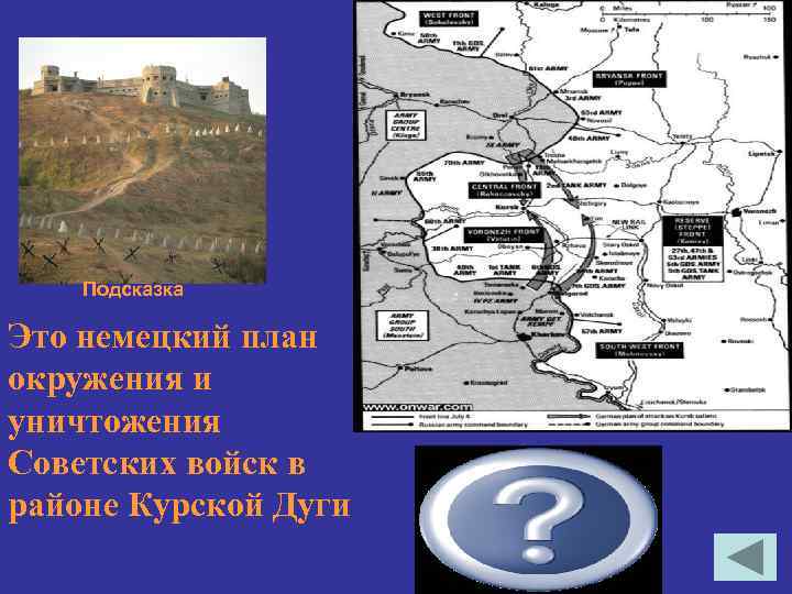 Подсказка Это немецкий план окружения и уничтожения Советских войск в районе Курской Дуги «Цитадель»
