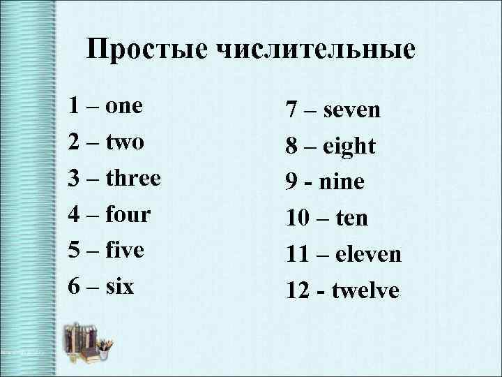 Простые числительные 1 – one 2 – two 3 – three 4 – four