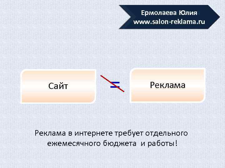 Ермолаева Юлия www. salon-reklama. ru www. salonexpert. ru Сайт = Реклама в интернете требует