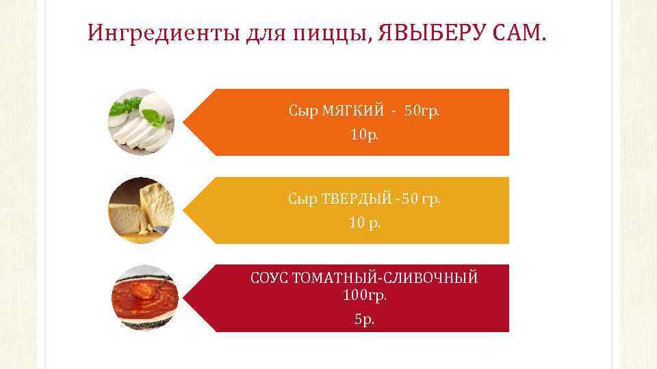Ингредиенты для пиццы, ЯВЫБЕРУ САМ. Сыр МЯГКИЙ - 50 гр. 10 р. Сыр ТВЕРДЫЙ