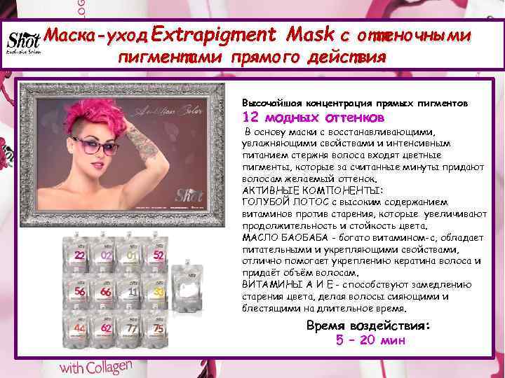 Маска-уход Extrapigment Mask с оттеночными пигментами прямого действия Высочайшая концентрация прямых пигментов 12 модных