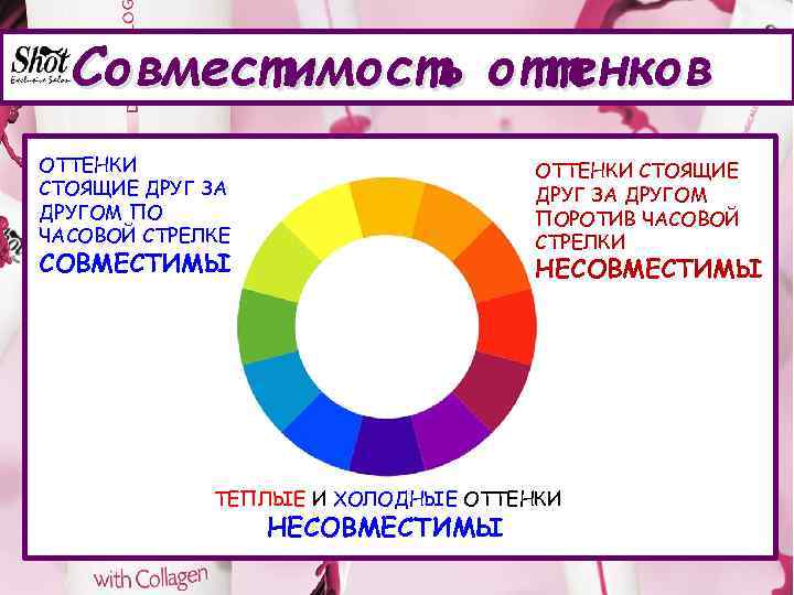 Совместимость оттенков ОТТЕНКИ СТОЯЩИЕ ДРУГ ЗА ДРУГОМ ПО ЧАСОВОЙ СТРЕЛКЕ ОТТЕНКИ СТОЯЩИЕ ДРУГ ЗА