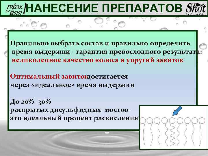 НАНЕСЕНИЕ ПРЕПАРАТОВ Правильно выбрать состав и правильно определить время выдержки - гарантия превосходного результата:
