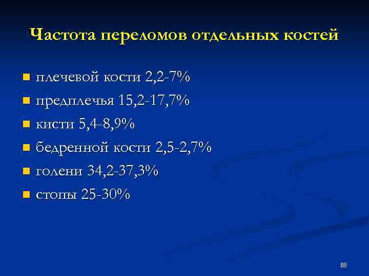 Частота переломов отдельных костей плечевой кости 2, 2 -7% n предплечья 15, 2 -17,