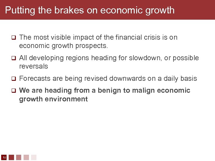 Putting the brakes on economic growth q q All developing regions heading for slowdown,