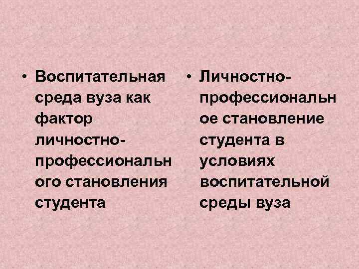  • Воспитательная • Личностносреда вуза как профессиональн фактор ое становление личностудента в профессиональн