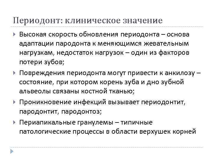 Периодонт: клиническое значение Высокая скорость обновления периодонта – основа адаптации пародонта к меняющимся жевательным