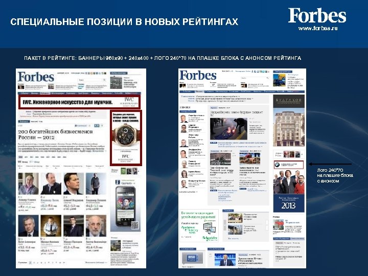 СПЕЦИАЛЬНЫЕ ПОЗИЦИИ В НОВЫХ РЕЙТИНГАХ www. forbes. ru ПАКЕТ В РЕЙТИНГЕ: БАННЕРЫ 960 х90
