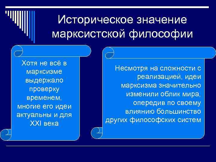 Историческое значение марксистской философии Хотя не всё в марксизме выдержало проверку временем, многие его