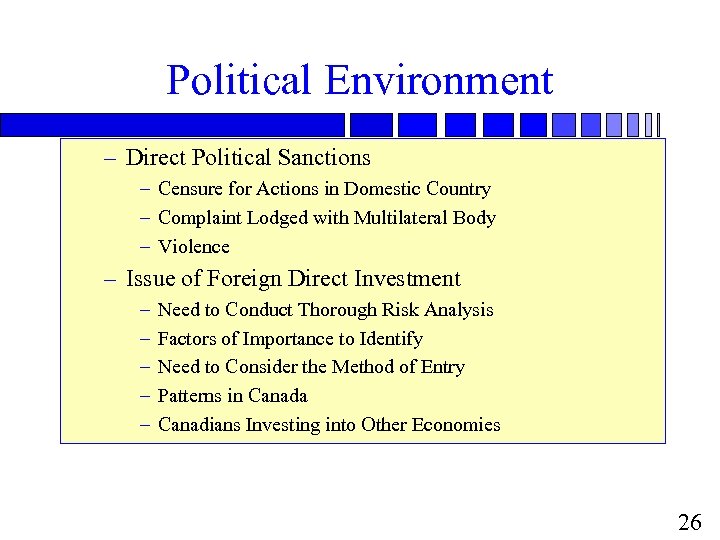 Political Environment – Direct Political Sanctions – Censure for Actions in Domestic Country –